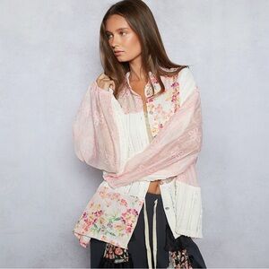POL Long Sleeve Floral Embroidery Patchwork Shirt Top